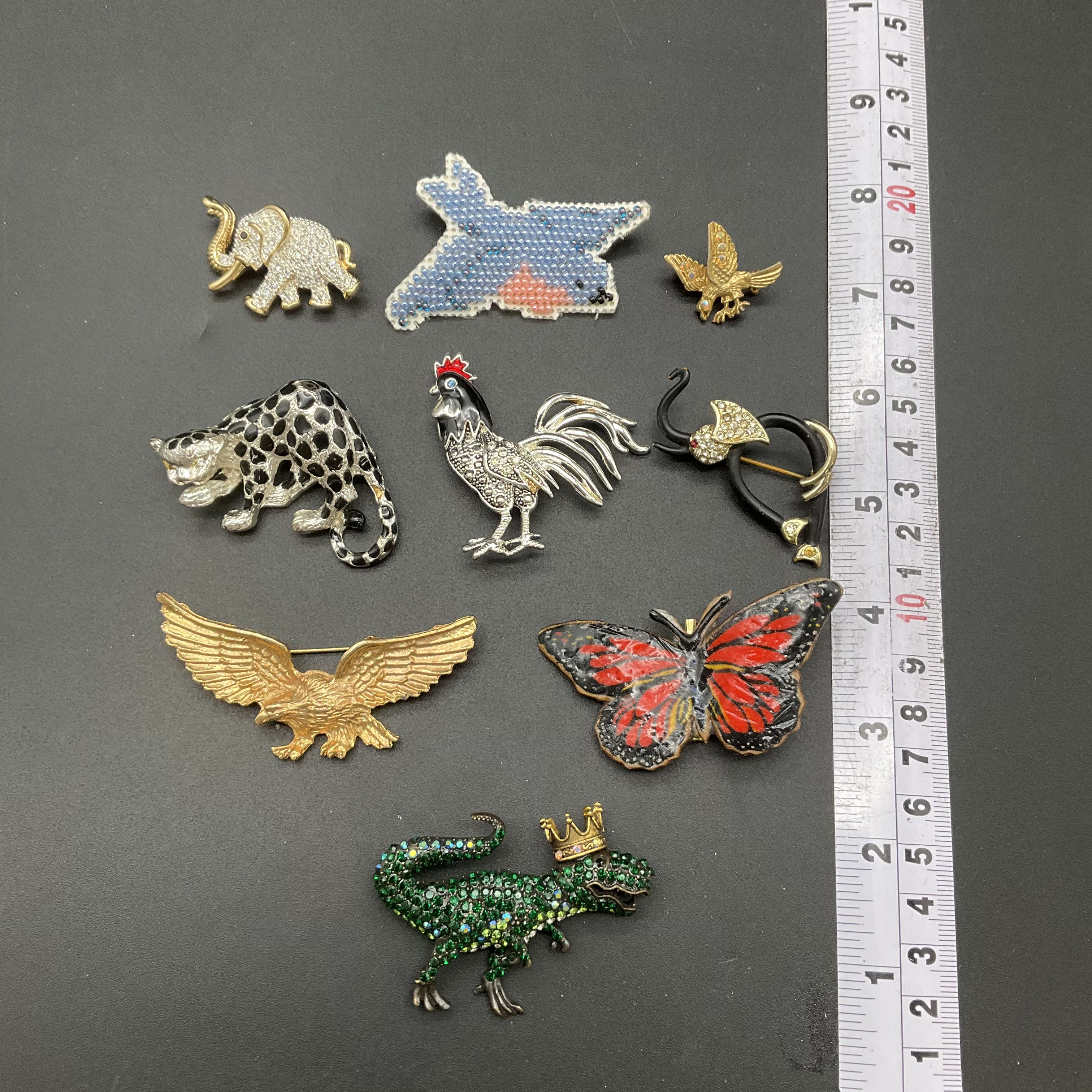 Animal Brooch Jewelry Lot of 9 Vintage and Modern T-Rex Eagle Leopard Elephant - Image 3