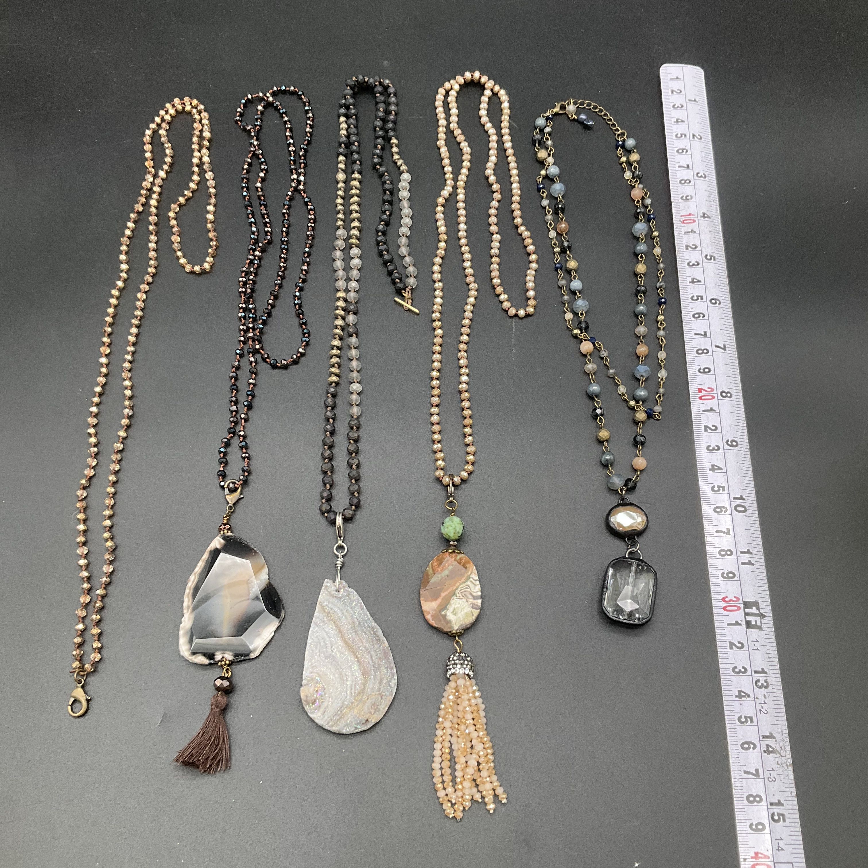 Beaded Necklace Lot 5 Agate Stone Druzy Tassel Pendants Boho Style - Image 2