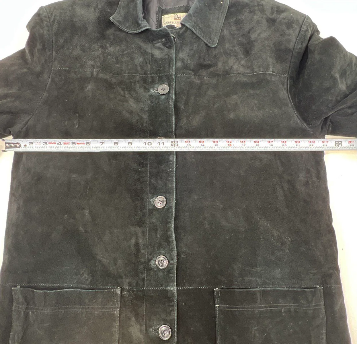 Danielle Martin Women's Black Suede Quilted Button Front Jacket Sz L - Image 2