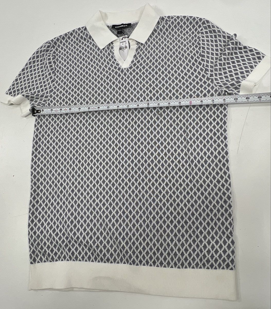 Express Men's Lot of 2 Short Sleeve Knit Polo Shirts Geometric Pattern NWT L S - Image 10