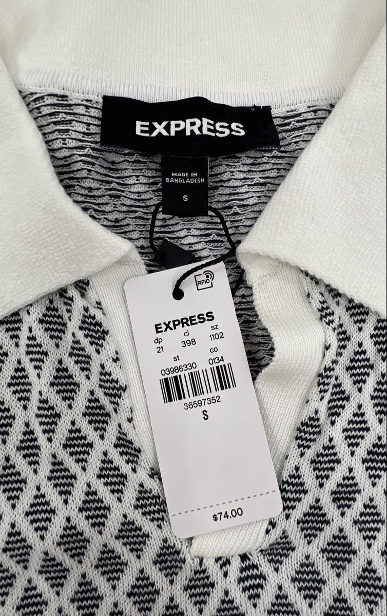 Express Men's Lot of 2 Short Sleeve Knit Polo Shirts Geometric Pattern NWT L S - Image 8