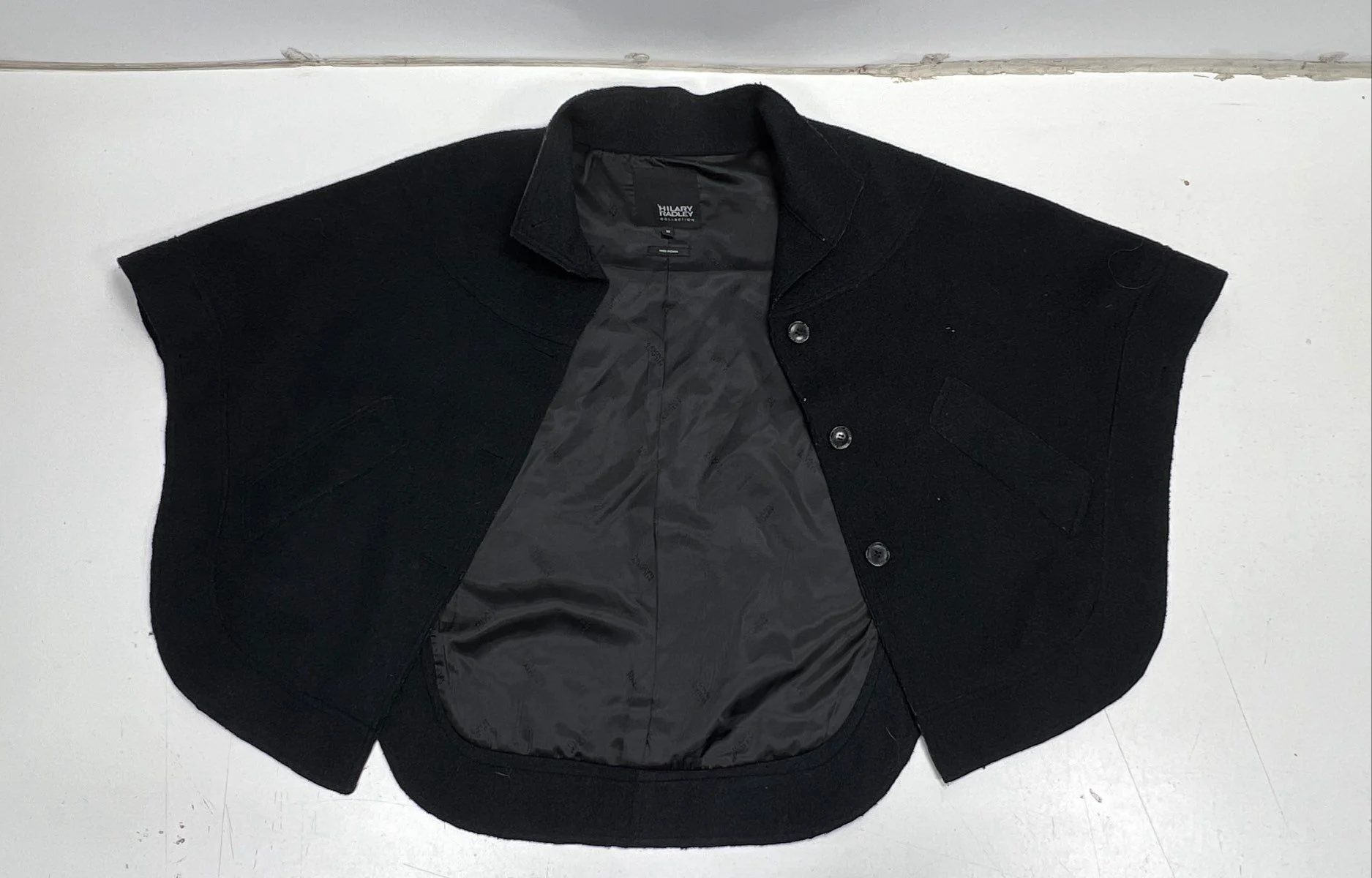 Hilary Radley Collection Black Wool Blend Button Front Cape Poncho Jacket Sz M - Image 2