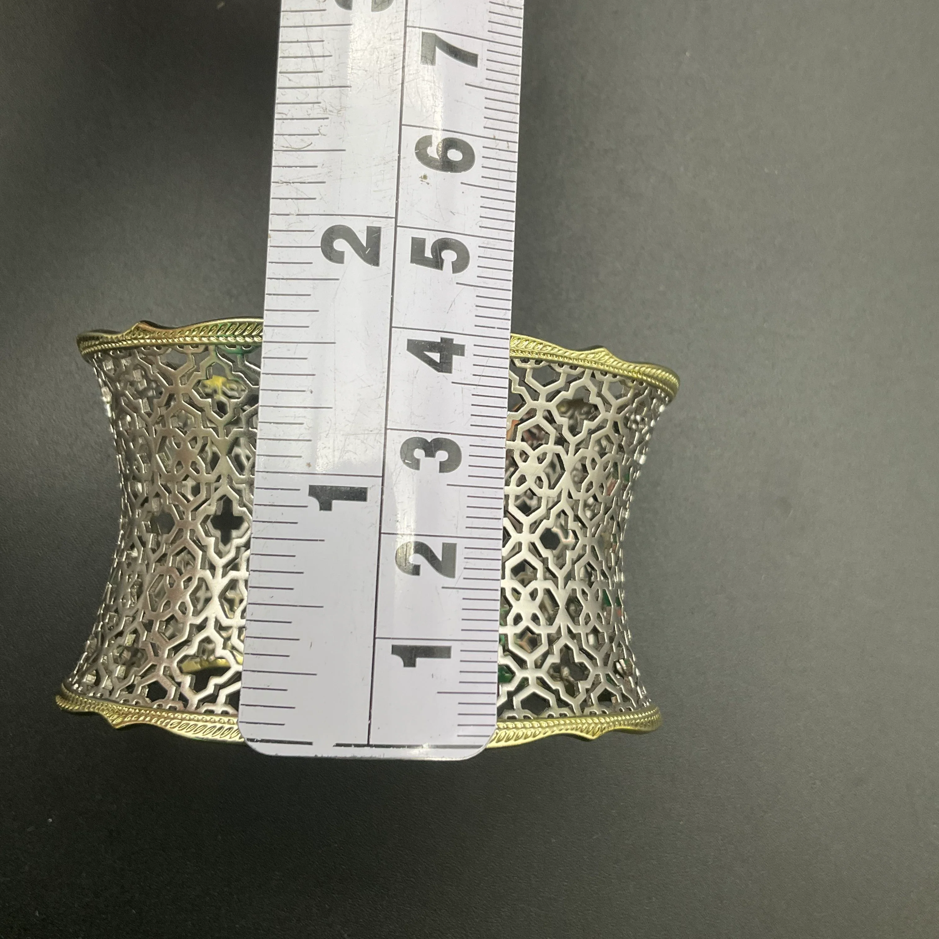 Kendra Scott Two Tone Wide Filigree Openwork Moroccan Lattice Cuff Bracelet - Image 10