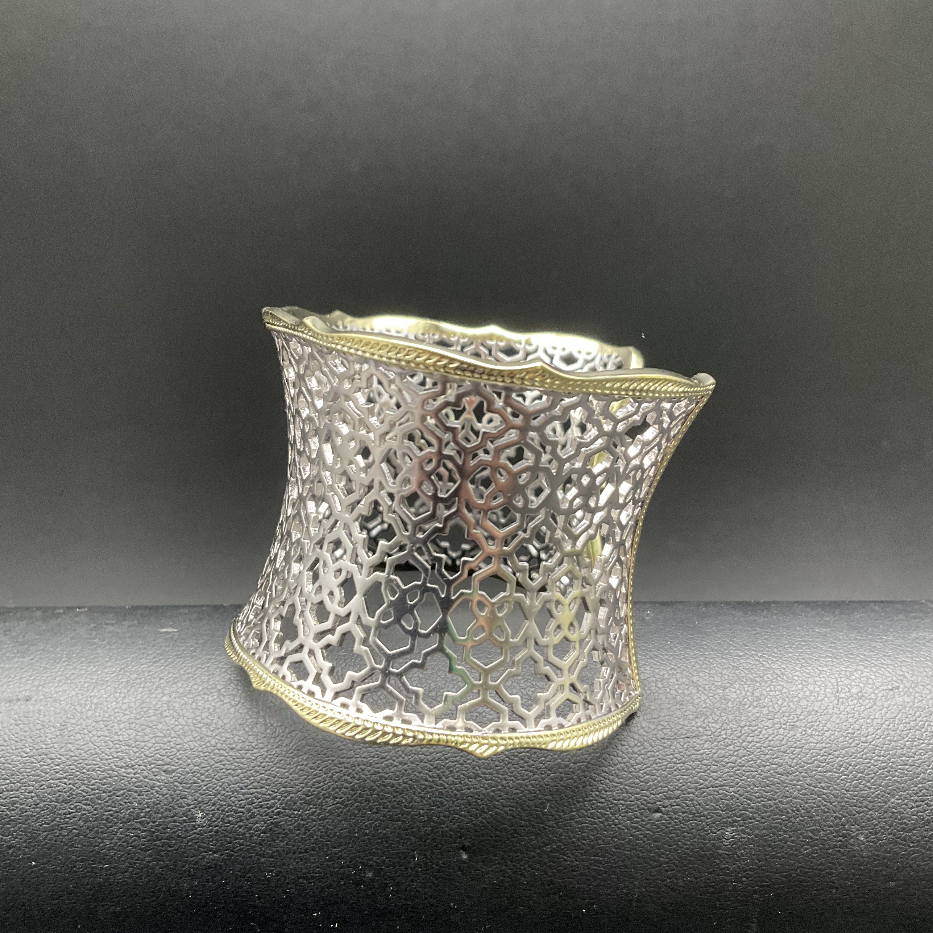 Kendra Scott Two Tone Wide Filigree Openwork Moroccan Lattice Cuff Bracelet - Image 2