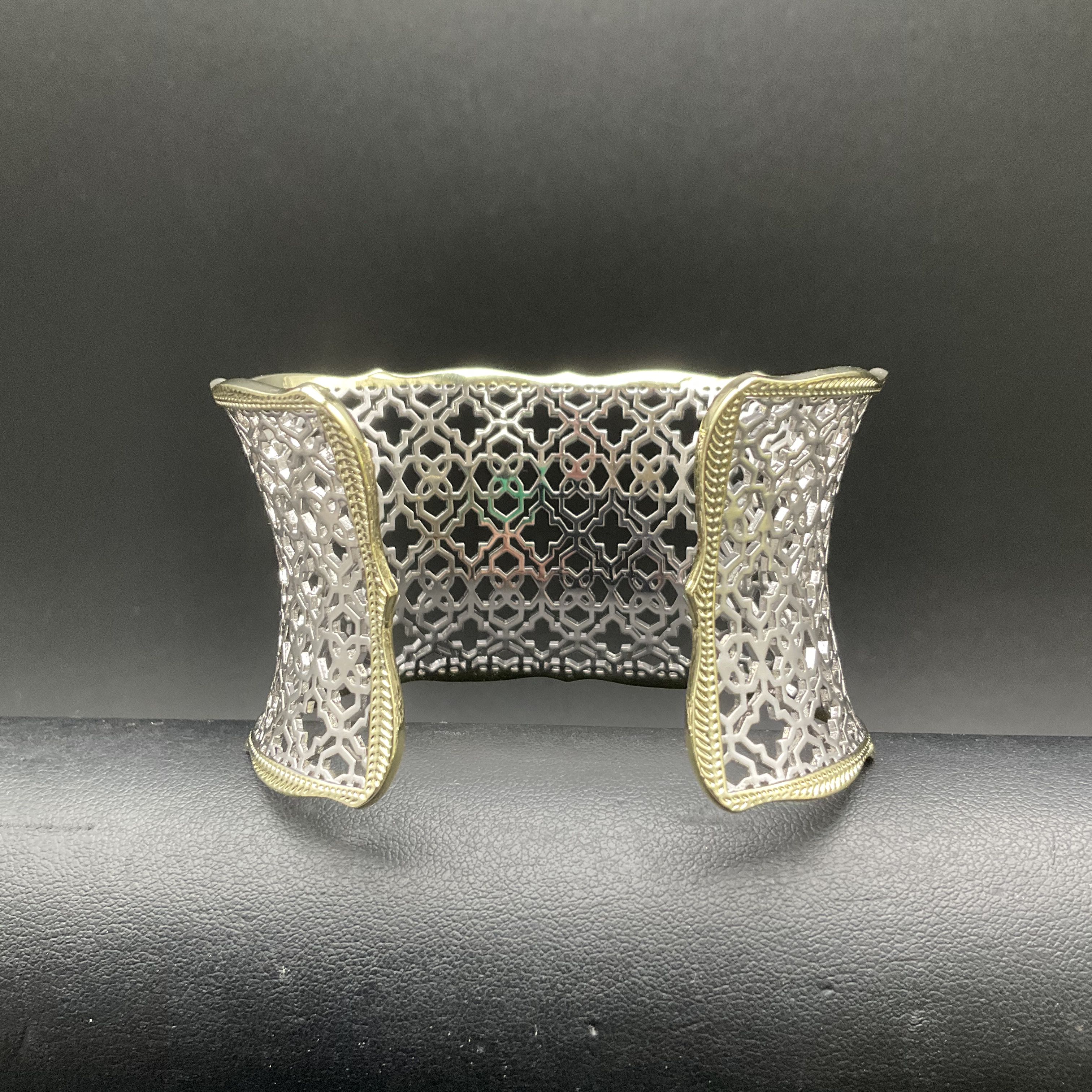 Kendra Scott Two Tone Wide Filigree Openwork Moroccan Lattice Cuff Bracelet - Image 3