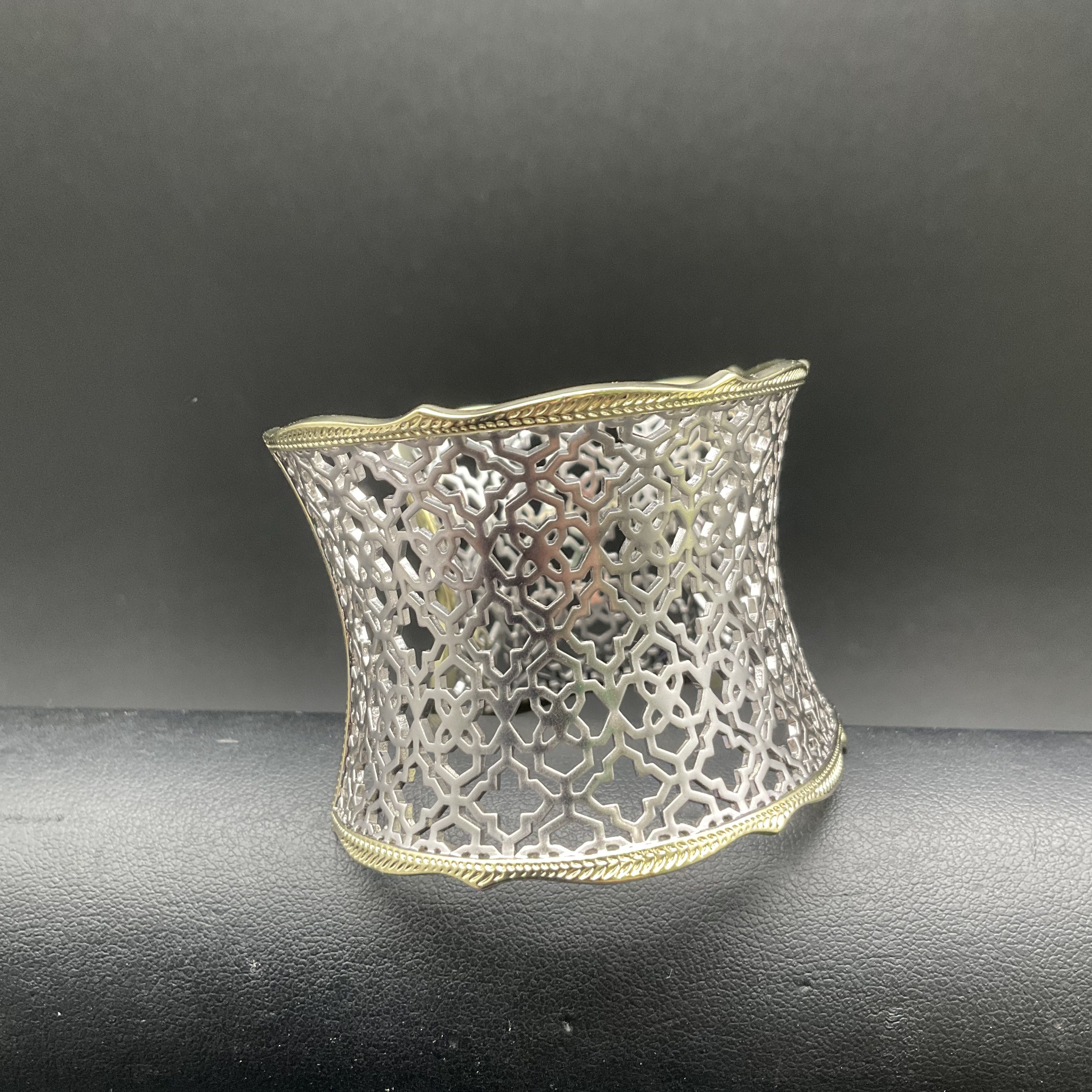 Kendra Scott Two Tone Wide Filigree Openwork Moroccan Lattice Cuff Bracelet - Image 4