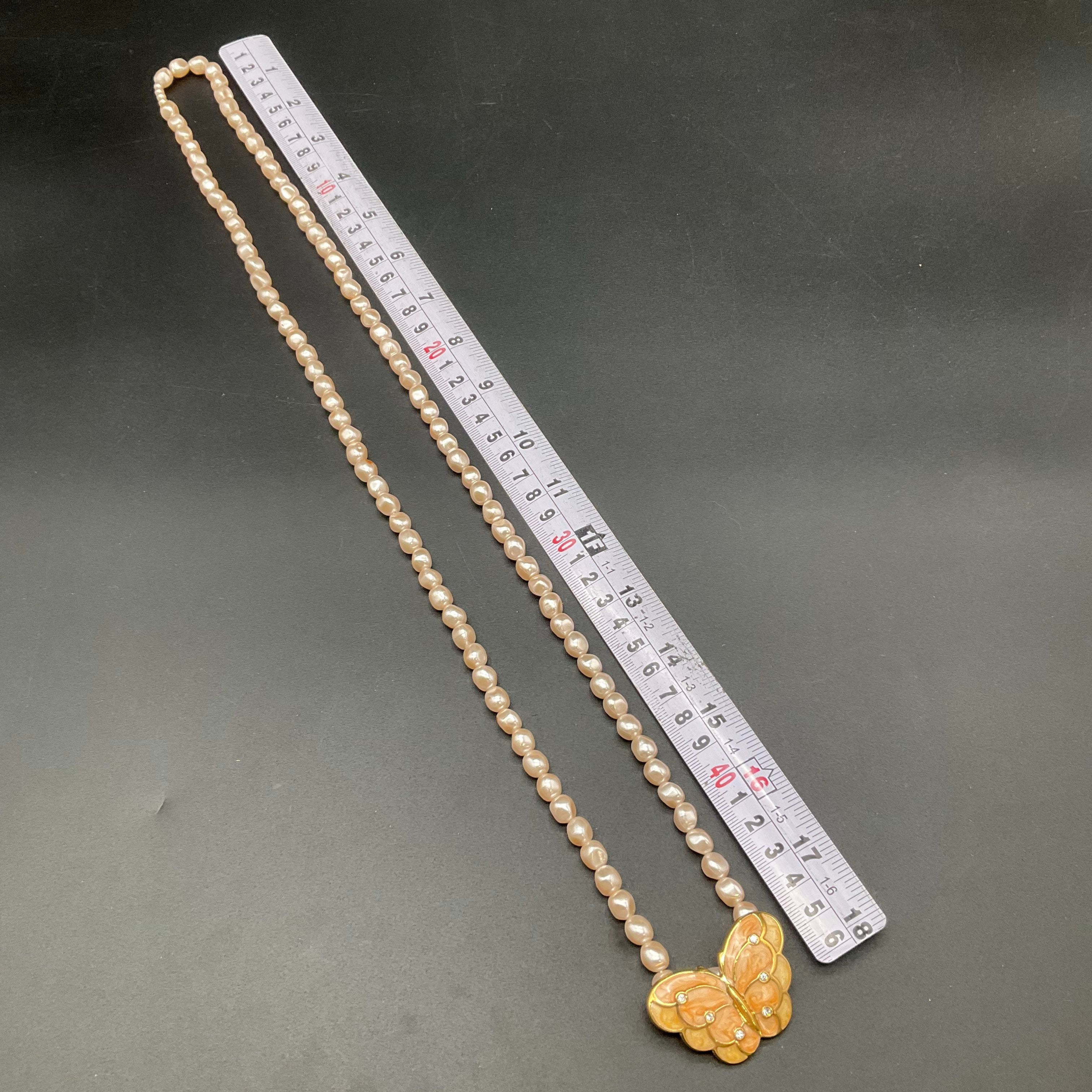 Kenneth Jay Lane for Avon Faux Pearl Butterfly Enhancer Necklace Vintage - Image 4