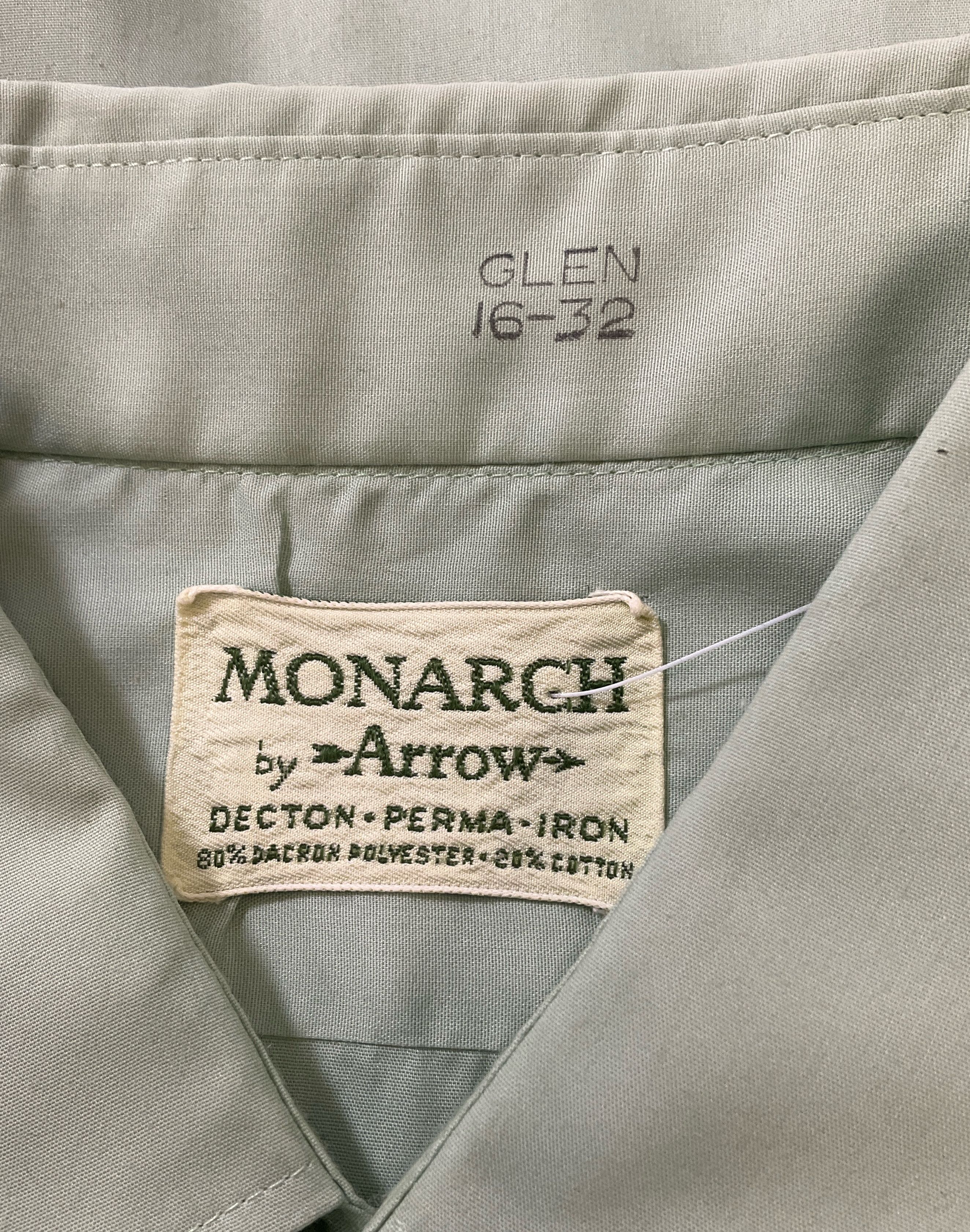 Monarch by Arrow Men's Green Button Up Shirt Size 16-32 Vintage 70s Union Made - Image 3