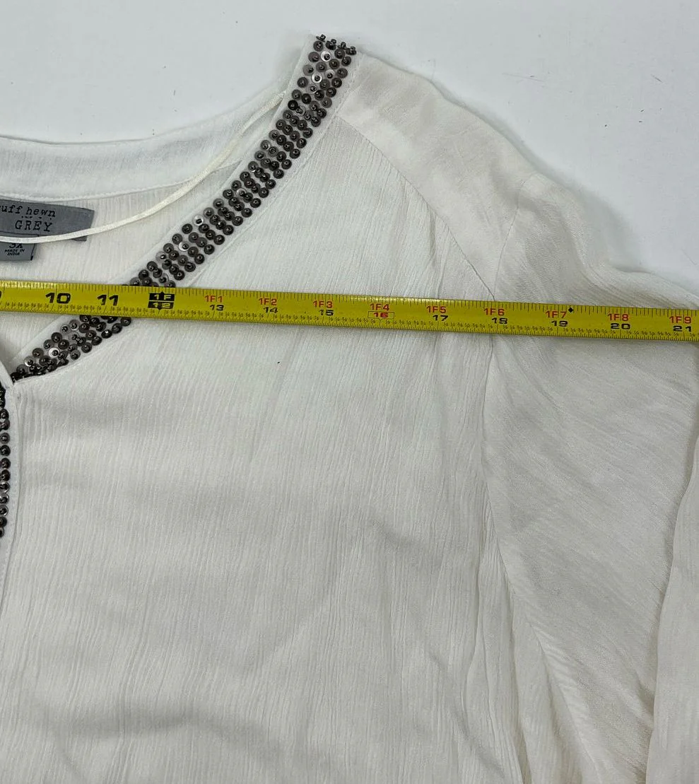 NWT Women's Ruff Hewn GREY White Beaded Long Sleeve Tunic Blouse - Size 3XL - Image 4