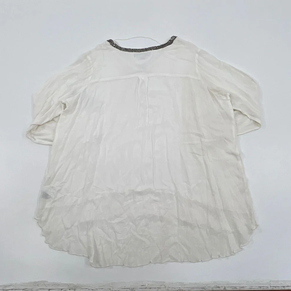 NWT Women's Ruff Hewn GREY White Beaded Long Sleeve Tunic Blouse - Size 3XL - Image 7