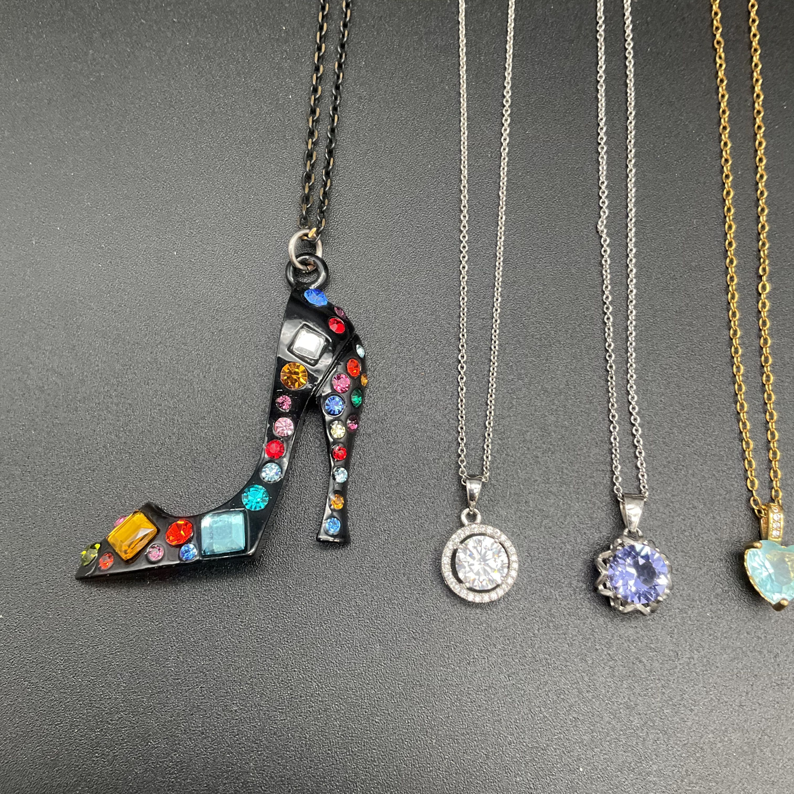 Rhinestone Fashion Costume Jewelry Lot of 14 Necklaces Pendants Cross Heart - Image 3