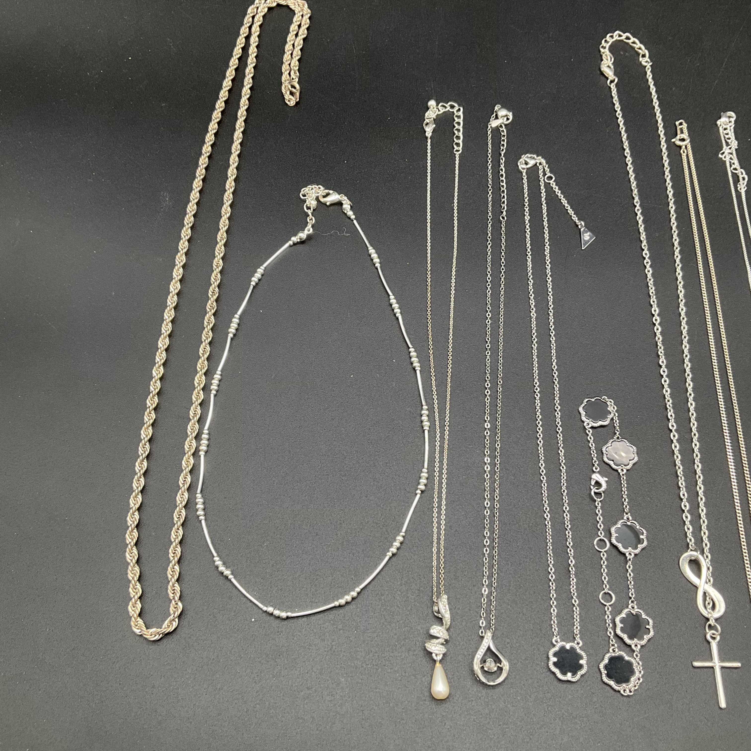 Silver Tone Fashion Jewelry Lot of 14 Necklaces 1928 Brand Heart Rhinestones - Image 3