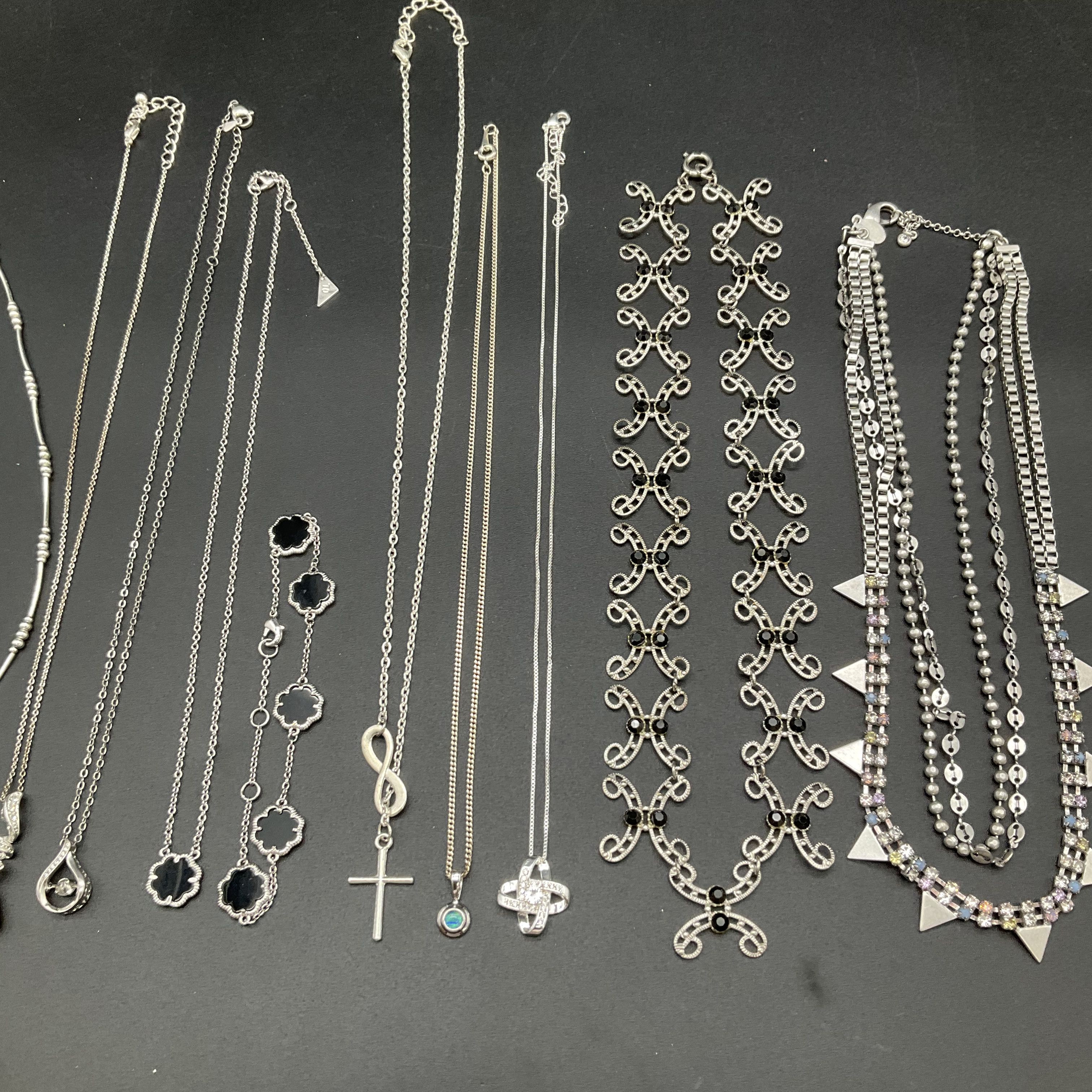 Silver Tone Fashion Jewelry Lot of 14 Necklaces 1928 Brand Heart Rhinestones - Image 4