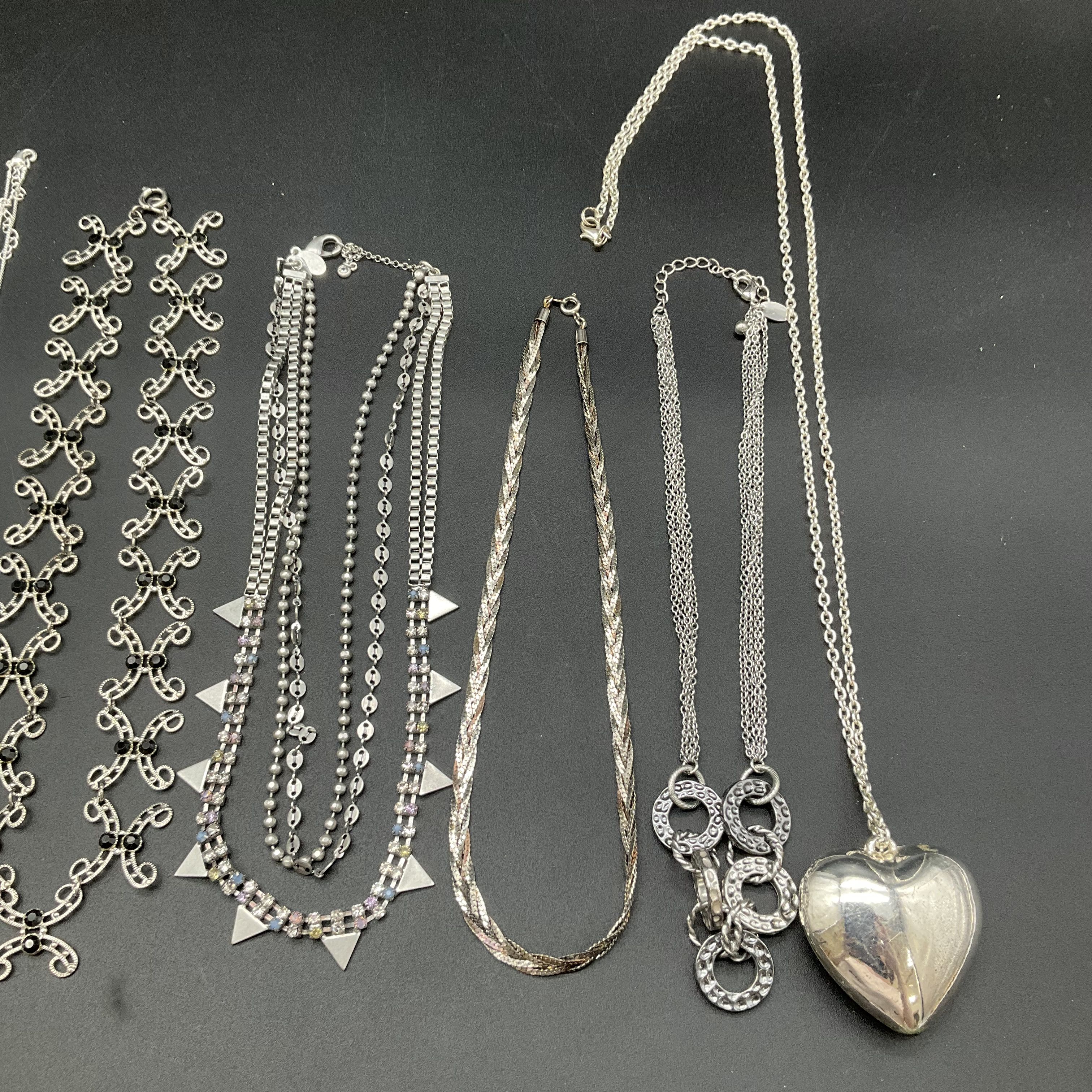 Silver Tone Fashion Jewelry Lot of 14 Necklaces 1928 Brand Heart Rhinestones - Image 5