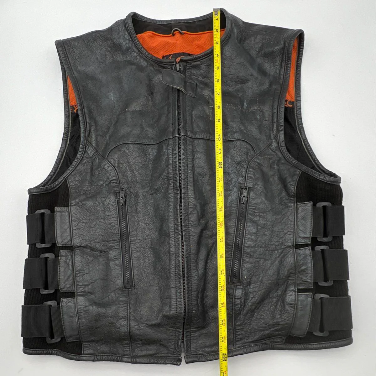 True Element Men's Black Tactical Leather Motorcycle Vest Side Straps XL - Image 11