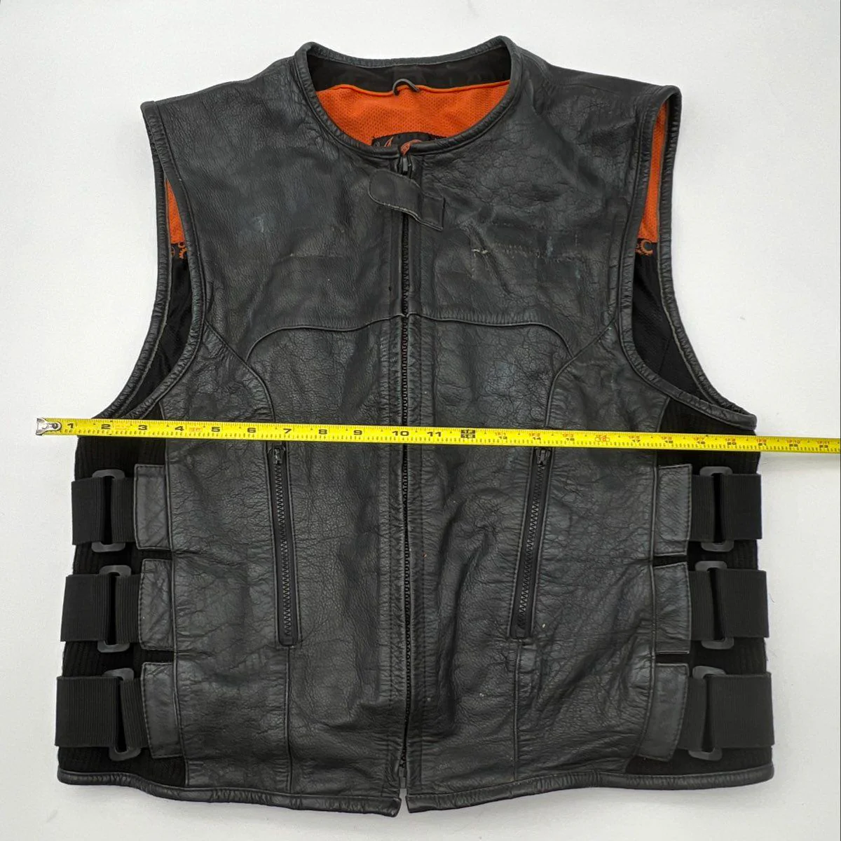 True Element Men's Black Tactical Leather Motorcycle Vest Side Straps XL - Image 12