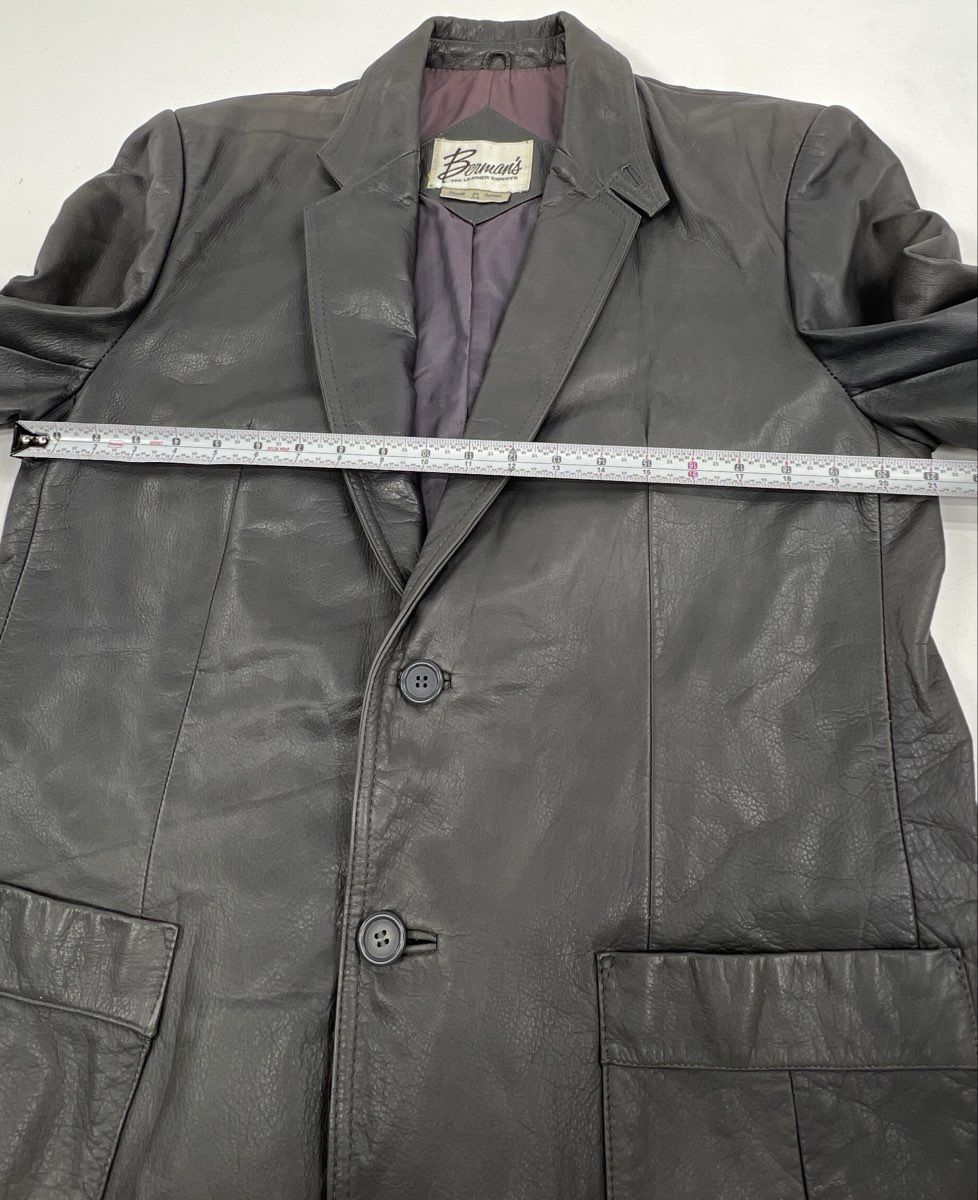 Vintage 80s Berman's Leather Blazer Two-Button Jacket Gray Sz 44 - Image 2