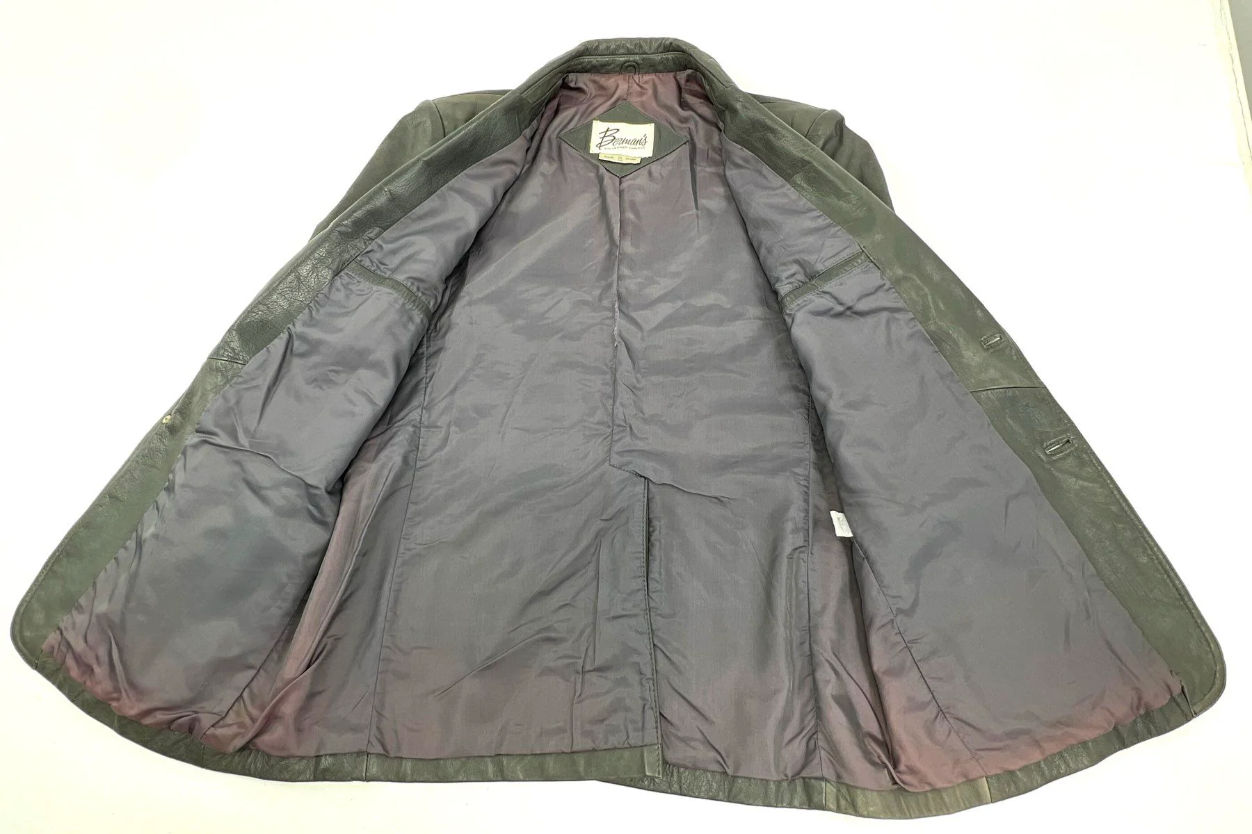 Vintage 80s Berman's Leather Blazer Two-Button Jacket Gray Sz 44 - Image 4