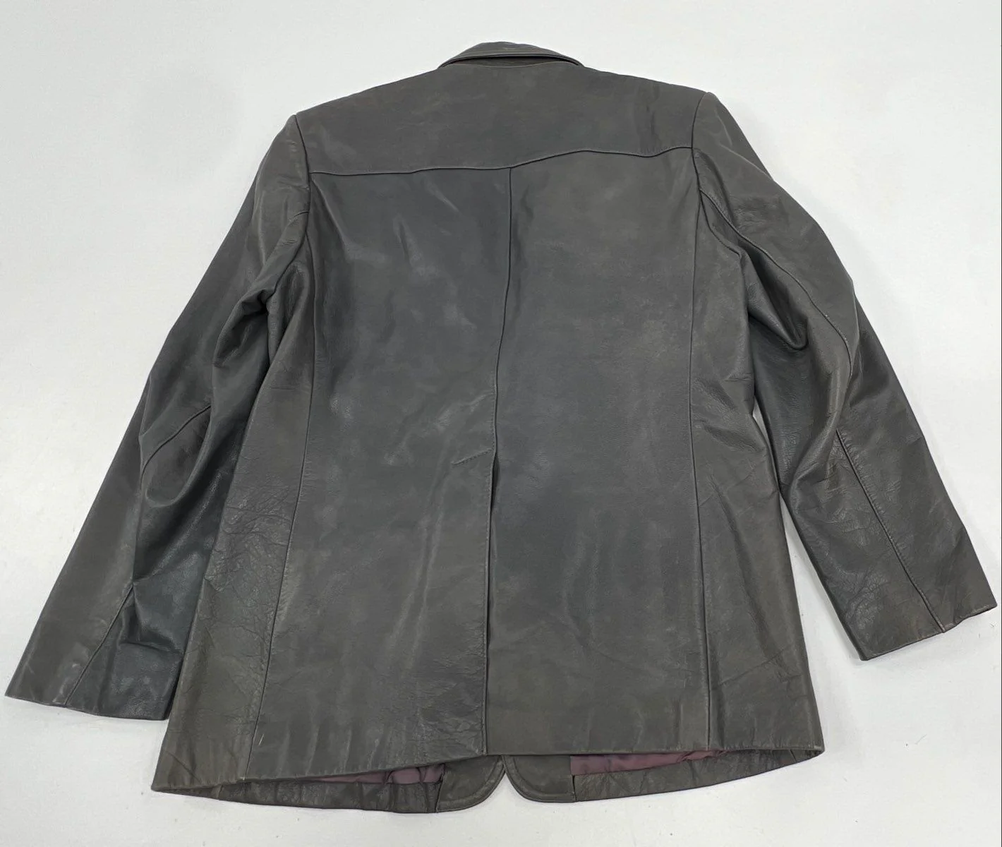 Vintage 80s Berman's Leather Blazer Two-Button Jacket Gray Sz 44 - Image 9