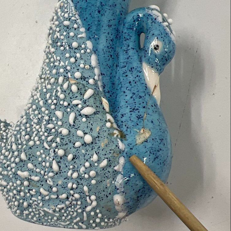Vintage Blue Swan Ceramic Vase Figural Mid Century Modern Speckle Texture 6.5" - Image 10