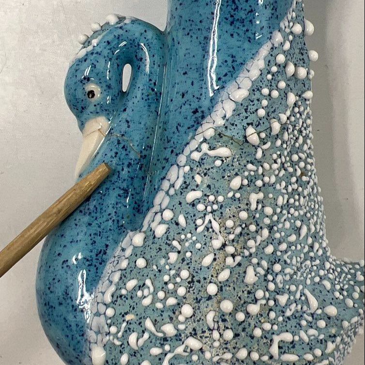 Vintage Blue Swan Ceramic Vase Figural Mid Century Modern Speckle Texture 6.5" - Image 11