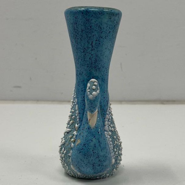 Vintage Blue Swan Ceramic Vase Figural Mid Century Modern Speckle Texture 6.5" - Image 3