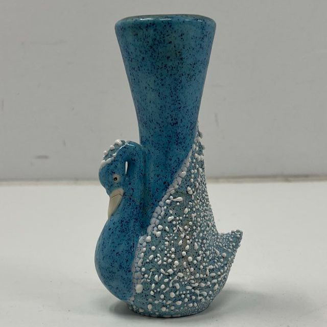 Vintage Blue Swan Ceramic Vase Figural Mid Century Modern Speckle Texture 6.5" - Image 4