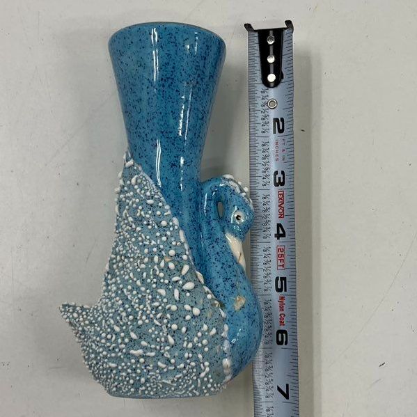 Vintage Blue Swan Ceramic Vase Figural Mid Century Modern Speckle Texture 6.5" - Image 8