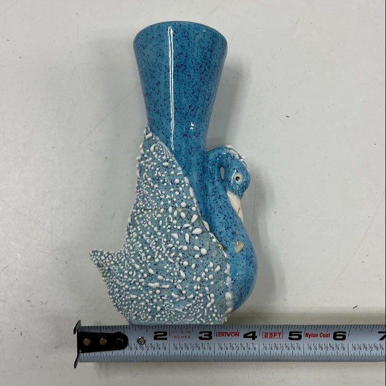 Vintage Blue Swan Ceramic Vase Figural Mid Century Modern Speckle Texture 6.5" - Image 9