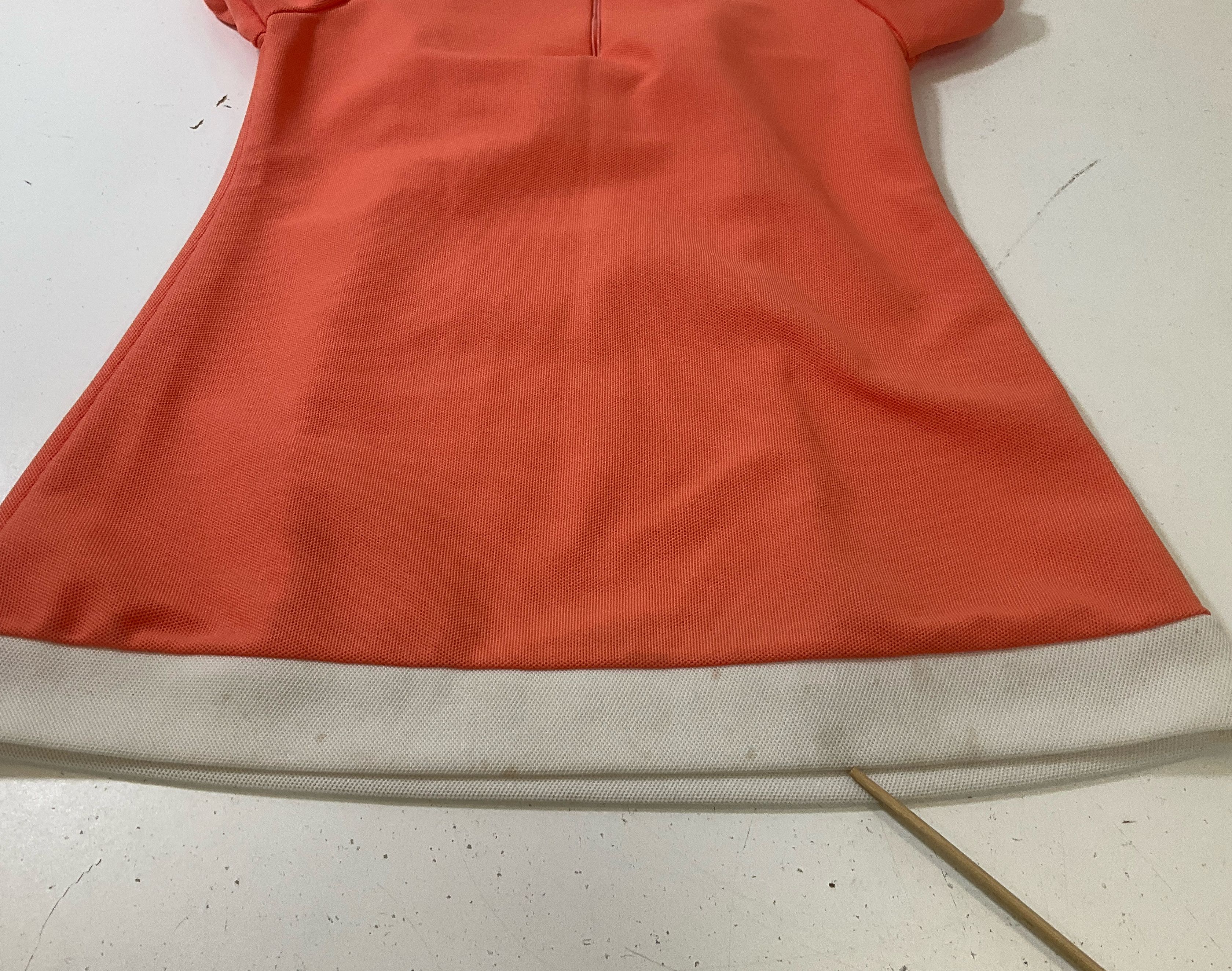 Vintage Girl's Orange Puff Sleeve Polyester Dress White Ruffle Trim Sz 28 Chest - Image 7