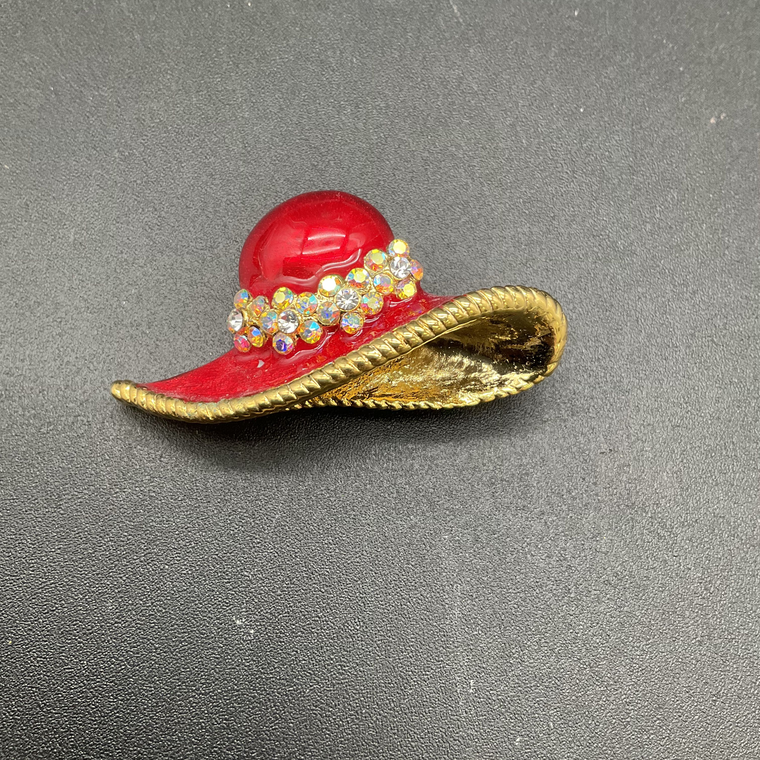 Vintage Gold Tone Brooch Lot of 6 DFA Rhinestone Enamel Red Hat Maltese Cross - Image 4