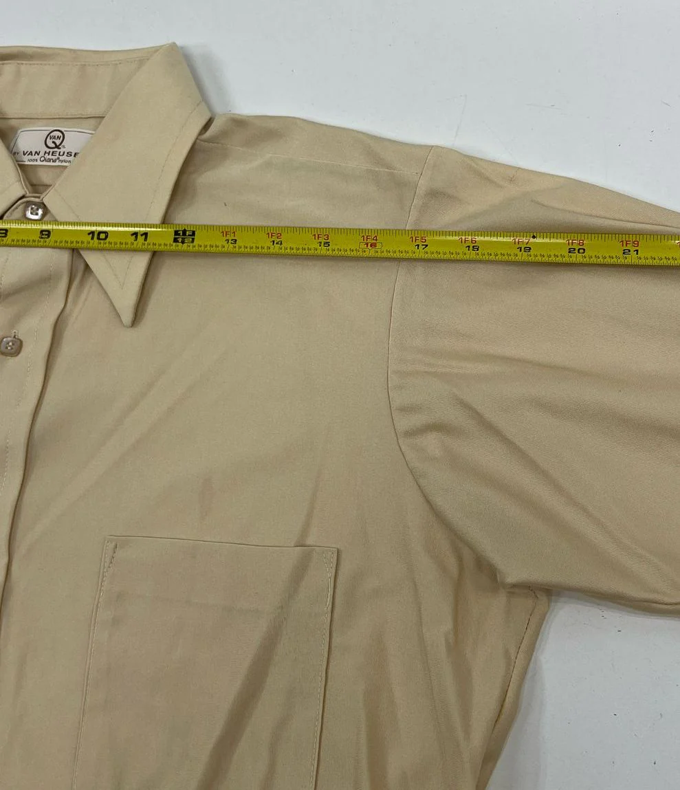 Vintage Men's Van Heusen Van Q Tan Nylon Long Sleeve Button Up Shirt Size 16/33 - Image 5