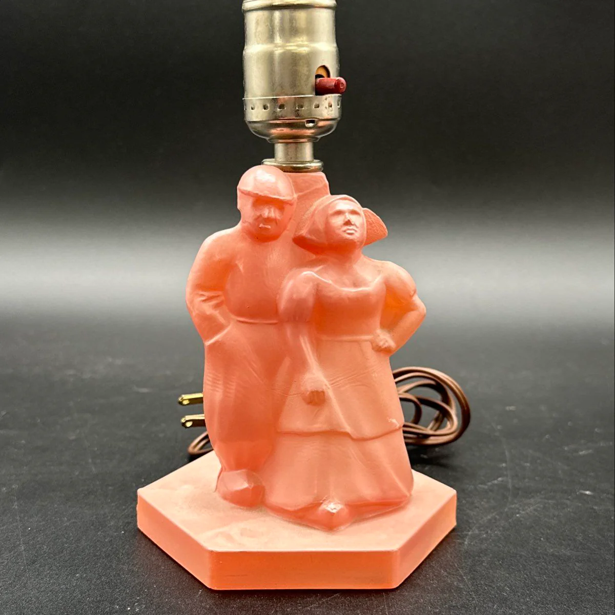 Vintage Mid Century Pink Plastic Table Lamp Dutch Boy Girl Windmill Theme Tested - Image 3