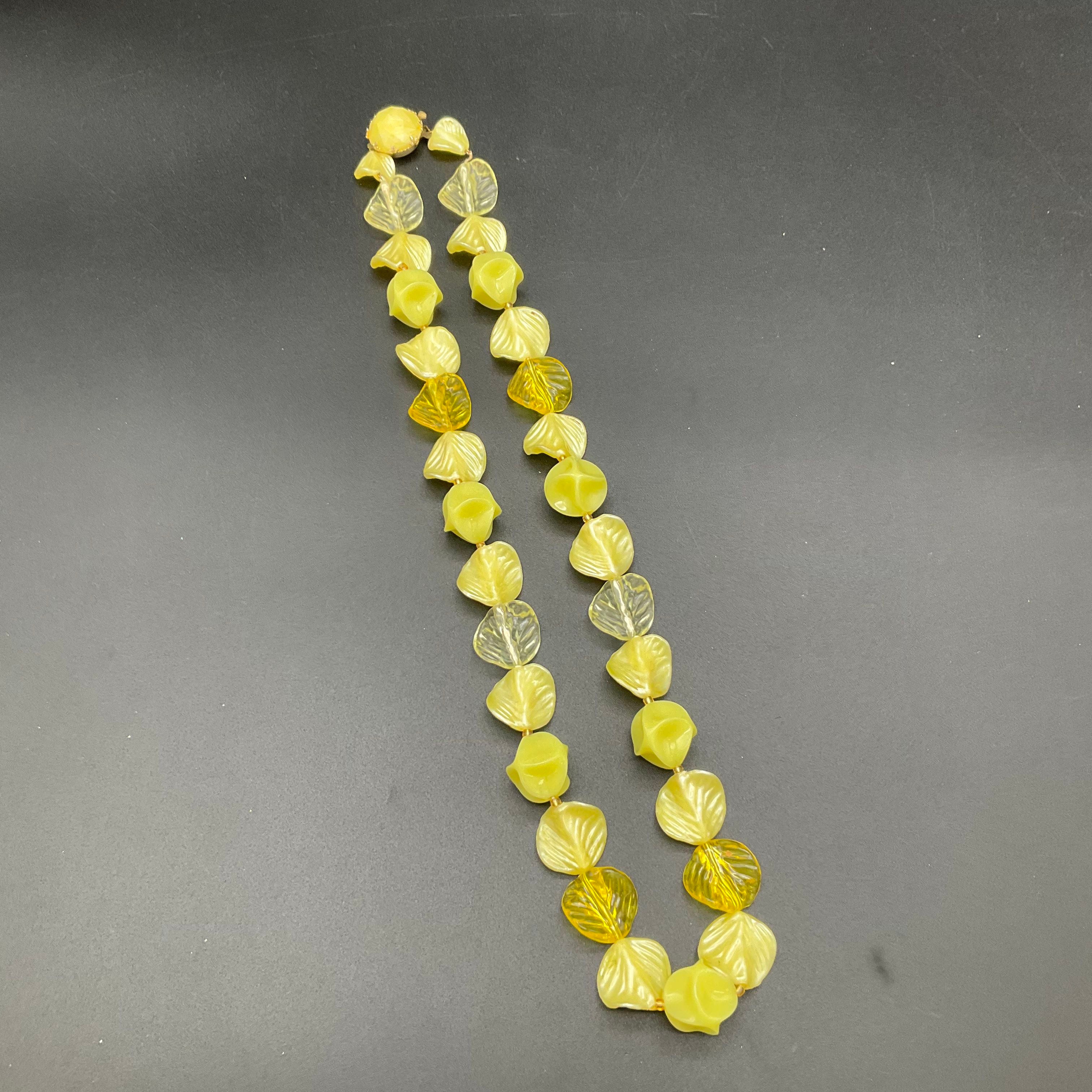 Vintage West Germany Yellow Molded Plastic Leaf Bead Necklace 16"