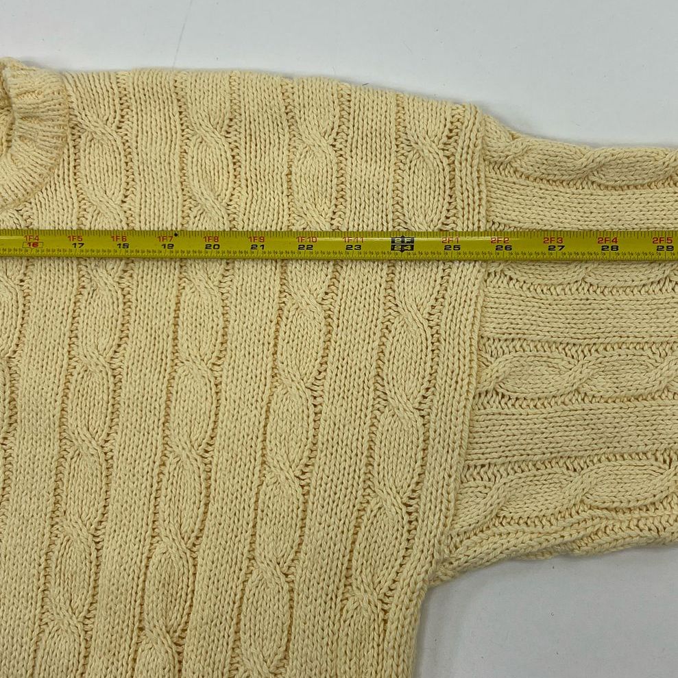 Vintage Women's Tony Lambert Light Yellow Cable Knit Pullover Sweater - Medium - Image 3