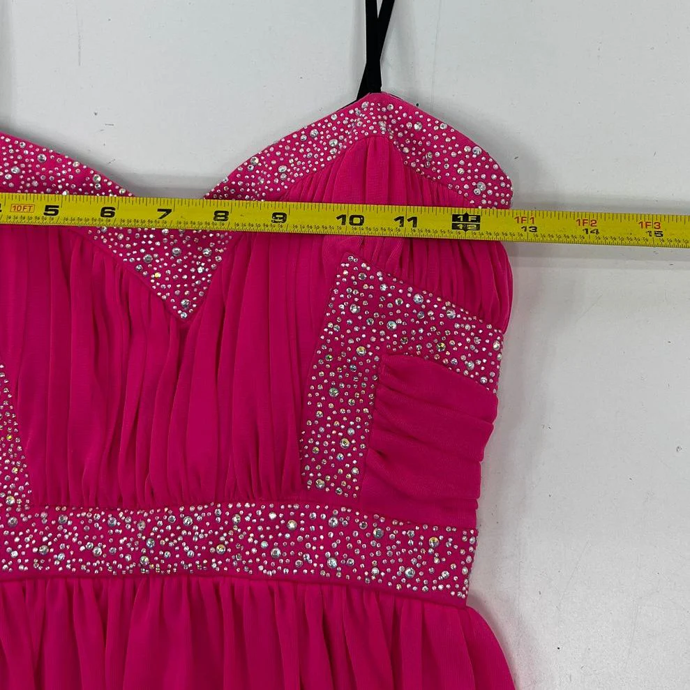 VTG Y2K Junior's City Triangles Hot Pink Beaded Hi-Lo Homecoming Dress - Size 9 - Image 3