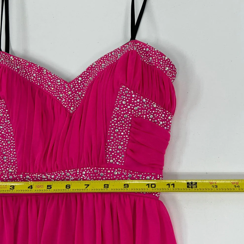VTG Y2K Junior's City Triangles Hot Pink Beaded Hi-Lo Homecoming Dress - Size 9 - Image 4