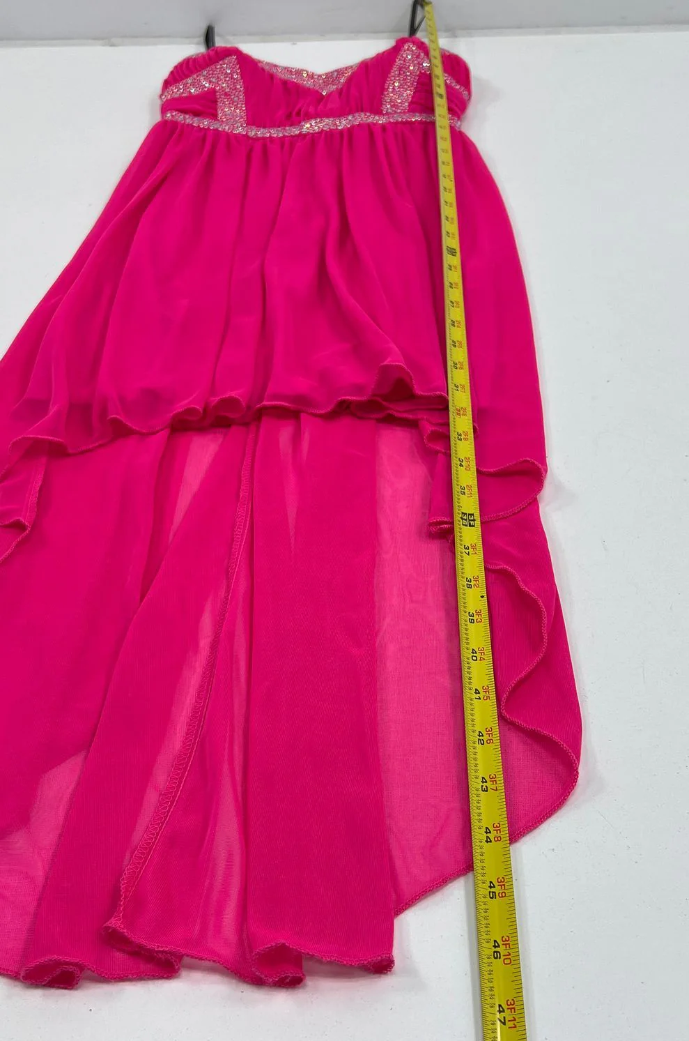 VTG Y2K Junior's City Triangles Hot Pink Beaded Hi-Lo Homecoming Dress - Size 9 - Image 5