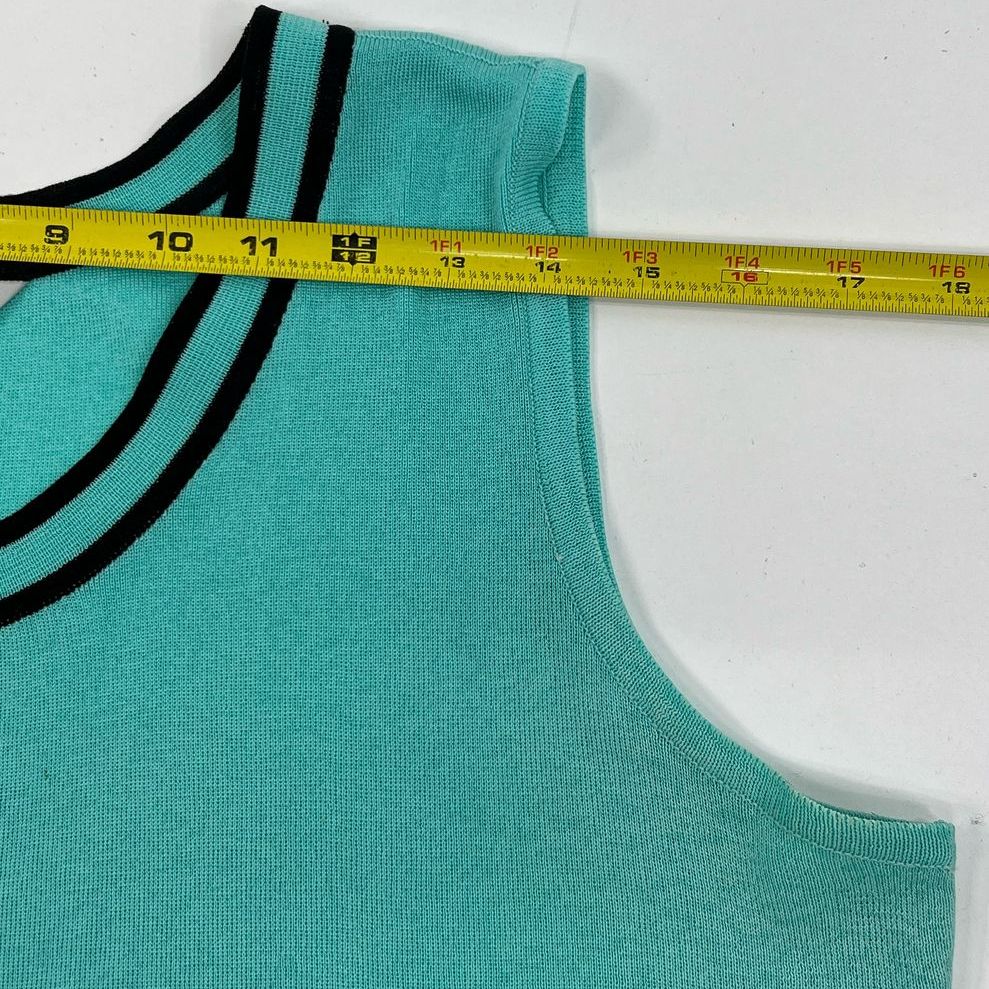 Women's Ming Wang Teal Knit Black Accent Tank Top 100% Acrylic - Size Large - Image 5