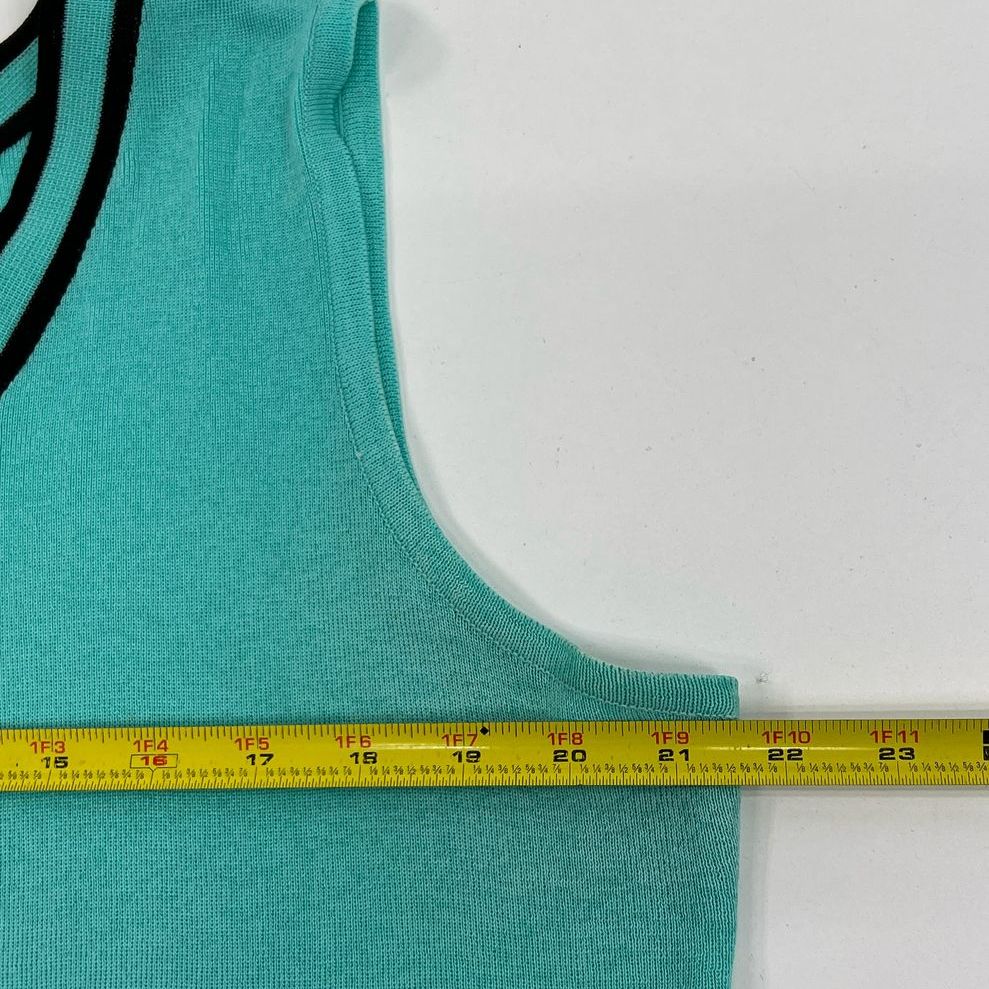 Women's Ming Wang Teal Knit Black Accent Tank Top 100% Acrylic - Size Large - Image 6