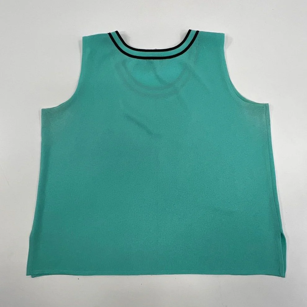 Women's Ming Wang Teal Knit Black Accent Tank Top 100% Acrylic - Size Large - Image 8